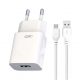 Set incarcator casa + cablu MicroUSB, XO L99, 2.4A, albe