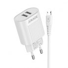 Set incarcator casa + cablu MicroUSB, JOKADE JB004, 2 porturi USB, 2.5A, albe