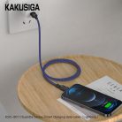 Cablu de date si incarcare USB to Lightning (iPhone) Kakusiga KSC-807, 2.4A, 1 metru, negru/albastru