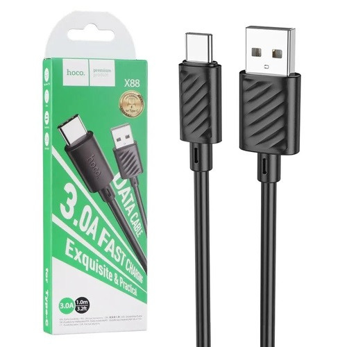 Cablu date si Incarcare Hoco X88, USB to Type-C (USB-C), 1 metru, 3A, negru