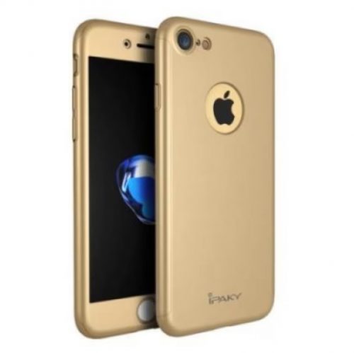 Husă IPAKY Full Cover 360° pentru Apple iPhone 7 (față + spate + sticlă), aurie