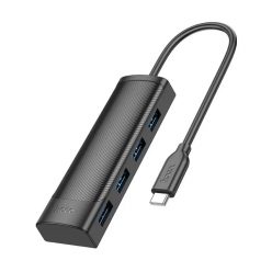   Hub USB Hoco HB41, Multiport, USB-C la 3 x USB-A 3.0, USB-A 2.0, 480Mps, 20 cm, negru