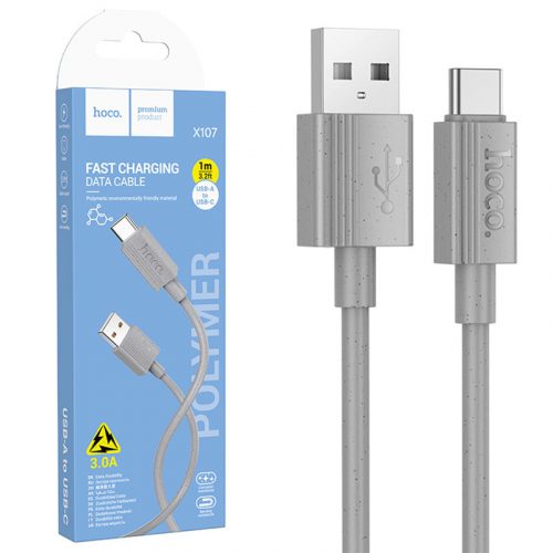 Cablu date si Incarcare Hoco X107, USB to Type-C (USB-C), 1 metru, 3A, gri