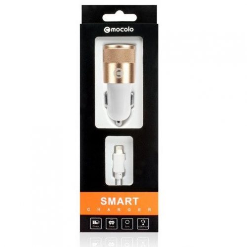 Incarcator auto Mocolo cu port USB, cablu Lightning inclus, 1A, alb/rose gold