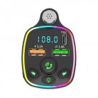 Modulator FM Bluetooth Andowl Q-C74, 2 porturi USB + 1 port PD, 5V/3.1A, lumini RGB, ecran LED, microfon handsfree, negru