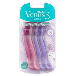   Set 4 aparate de ras Gillette Venus Colors, 3 lame, banda lubrifianta cu aloe, colorate