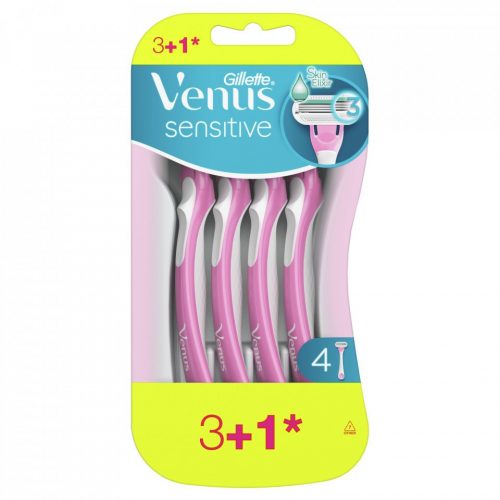 Set 4 aparate de ras Gillette Venus Sensitive, 3 lame, banda lubrifianta cu aloe, roz