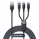 Cablu de incarcare Joyroom S-1T3018A18, 3 capete (Lightning, Type-C, MicroUSB), 18W/3.5A, 1.2 metri, negru