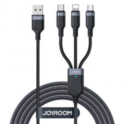   Cablu de incarcare Joyroom S-1T3018A18, 3 capete (Lightning, Type-C, MicroUSB), 18W/3.5A, 1.2 metri, negru