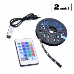   Banda LED RGB pentru TV, USB 5V, lungime 2 metri, telecomanda inclusa