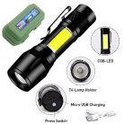 Mini lanterna XPE LED + COB, zoom, acumulator incorporat, metalica, cutie depozitare, neagra