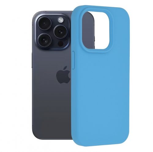 Husa Apple iPhone 15 Pro, Luxury Silicone, catifea in interior, albastra