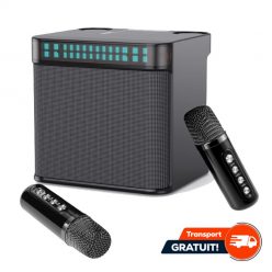   Set boxa si  doua microfoane Karaoke HL-233, bluetooth, lumina RGB, functie efecte voce, 10W, negre