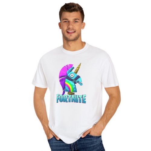 Tricou personalizat alb, copii/adulti, design Llama Unicorn, modal, diverse marimi