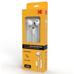   Casti audio cu microfon KODAK, conector Lightning, 1.2 m, pentru iPhone/iPad, albe