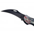 Briceag tatic 23351-9, metalic, pliabil, lama curbata, tip karambit, maner alb/rosu