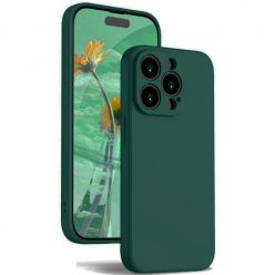   Husa Apple iPhone 14 Pro Max, Luxury Silicone, catifea in interior, protectie camere, verde inchis