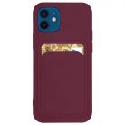 Husa protectie Card Case pentru Apple iPhone 12 Pro, buzunar pentru carduri/cartele, rosu burgundy