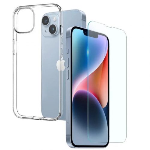 Set folie si husa Apple iPhone 13 Pro, sticla transparenta si TPU transparent 2 mm