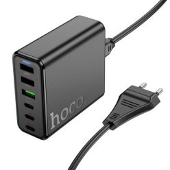   Incarcator priza multiport Hoco C133A Earl, 3 x USB + 3 x Type-C, statie incarcare 75W, cablu 1.5 m, negru