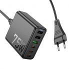 Incarcator priza multiport Hoco C133A Earl, 3 x USB + 3 x Type-C, statie incarcare 75W, cablu 1.5 m, negru