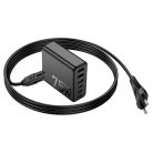 Incarcator priza multiport Hoco C133A Earl, 3 x USB + 3 x Type-C, statie incarcare 75W, cablu 1.5 m, negru