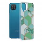 Husa protectie Samsung Galaxy A12, Marble Series, verde/auriu