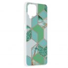 Husa protectie Samsung Galaxy A12, Marble Series, verde/auriu