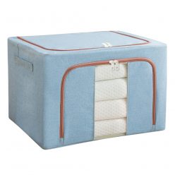   Cutie de depozitare pliabila cu fermoar, 100 litri, material textil, 60 X 42 X 40 cm, albastru deschis