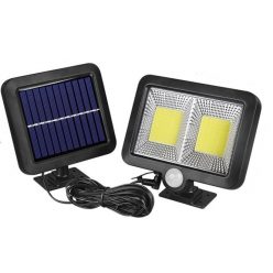   Lampa solara cu senzor de miscare, 108 COB LED, 2 grile, 2400lm, IP65, neagra