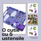 Set 5 accesorii pentru gradinarit, geanta depozitare inclusa, otel inoxidabil, 38 x 29 cm, mov