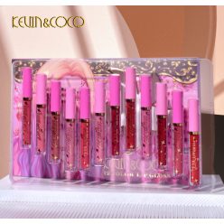   Set 12 Lip Gloss Kevin&Coco, nuante de rosu, rose, nude, roz, cutie dreptunghiulara, 26.5x16.5x2.2 cm, 200 g, multicolor