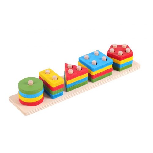 Jucarie educativa tip Montessori, lemn, forme geometrice, 20 Piese, multicolor