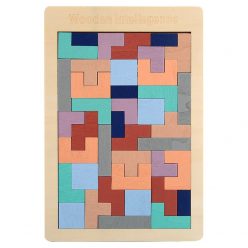   Puzzle Montessori dinl lemn, tip Tetris, 40 piese, multicolor pastel