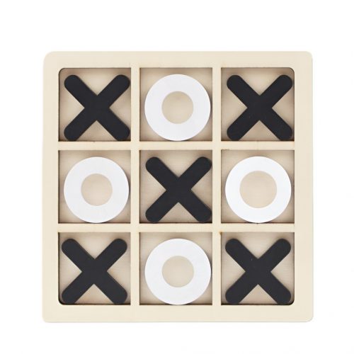 Jucarie tip Montessori "X si O", 9 piese, lemn, negru/alb