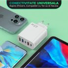 Incarcator priza 65W Fast Charge, 5 porturi, 3 x USB, 2 x Type-C, alb