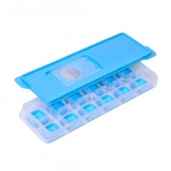   Cutie din silicon pentru cuburi de gheata, capac din plastic bleu, 12 compartimente