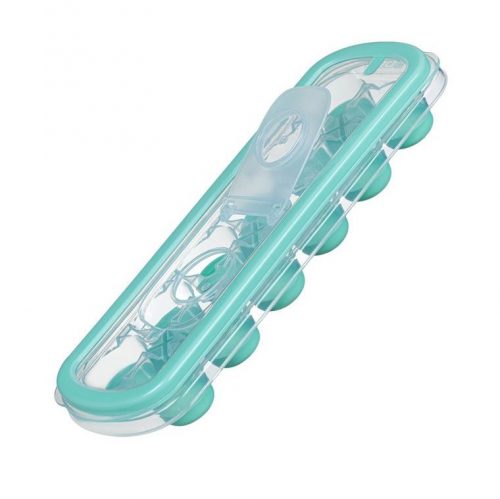 Cutie din silicon pentru cuburi de gheata verde, capac din plastic transparent, 12 compartimente