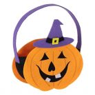 Cosulet "Trick or Treat" din pasla, dovleac cu palarie mov de Halloween, 17 x 7 x 13 cm