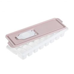   Cutie alba din plastic cu capac roz pal, pentru 16 cuburi de gheata