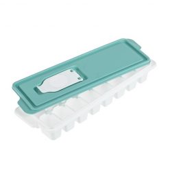   Cutie alba din plastic cu capac bleu, pentru 16 cuburi de gheata