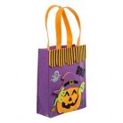 Sacosa "Trick or Treat" din pasla mov cu dovleac portocaliu, Halloween, Glitter, 18.7 x 7 x 22.2 cm