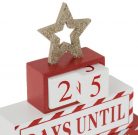 Calendar din lemn pentru numaratoarea inversa de Craciun, rosu/alb cu glitter, 18 x 4 x 19 cm