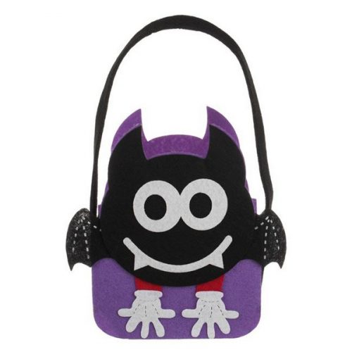 Cosulet "Trick or Treat" din fetru negru/mov/liliac, de Halloween, 17 x 7 x 23 cm