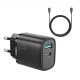 Incarcator casa Joyroom L-QP2011, cablu lightning inclus, 20W, 1xUSB-C, 1xUSB-A, PD, QC 3.0, negru