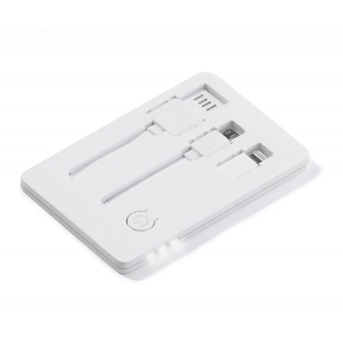 Set 3 in 1 Toppoint Card Connect, cablu USB cu 2 capete (Lightning si MicroUSB) si lanterna LED, alb