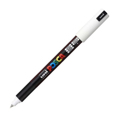 Marker UNI Posca, 0.7 mm, varf fin metalic, alb