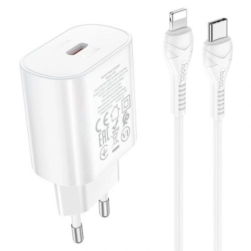 Incarcator PD (Tip C/Type-C) HOCO N22 + cablu USB Lightning, Quick Charge, 25W, alb