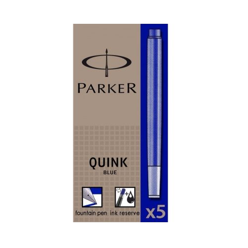 Patroane cerneala lungi (rezerve) Parker Quink 1950384, cerneala albastra, set 5 buc