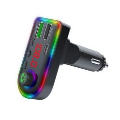   Modulator FM Bluetooth Andowl  Q-C75, 2 porturi USB + 1 port PD, 5V/3.1A, lumini RGB, ecran LED, negru